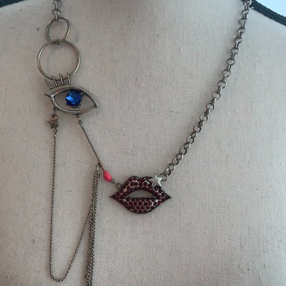 Unknown Jewelry - Unique Silver Eye/Lips/Star/Match Stick Necklace A